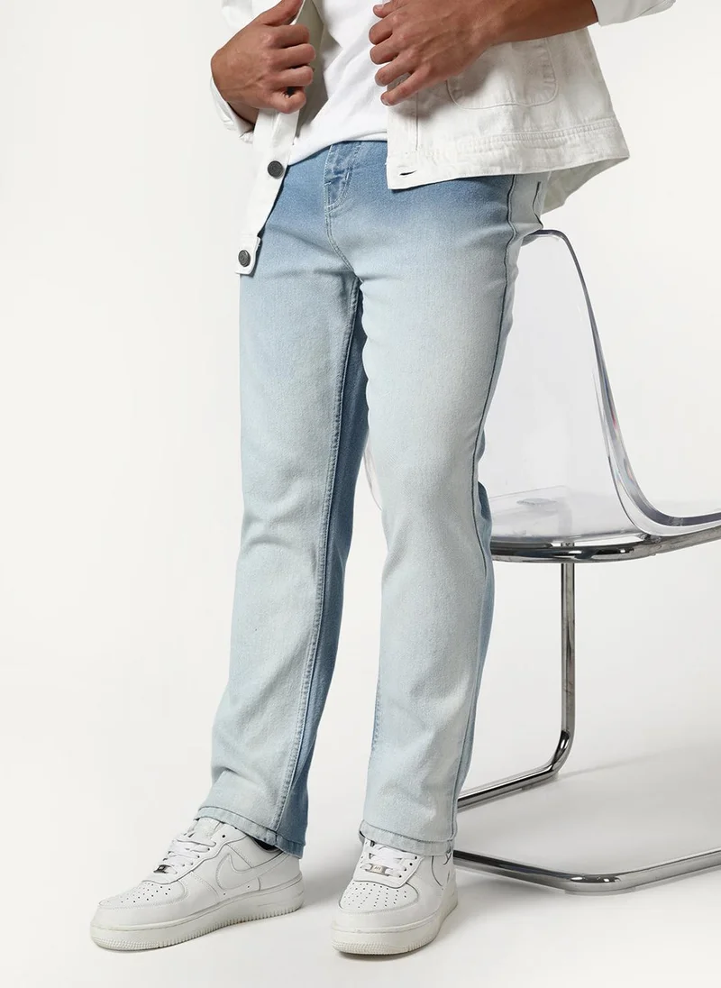 Urbano Fashion Men's Ice Blue Straight Fit Heavy Washed Faded Denim Jeans Stretchable